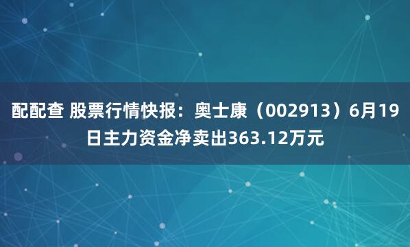 配配查 股票行情快报：奥士康（002913）6月19日主力资金净卖出363.12万元